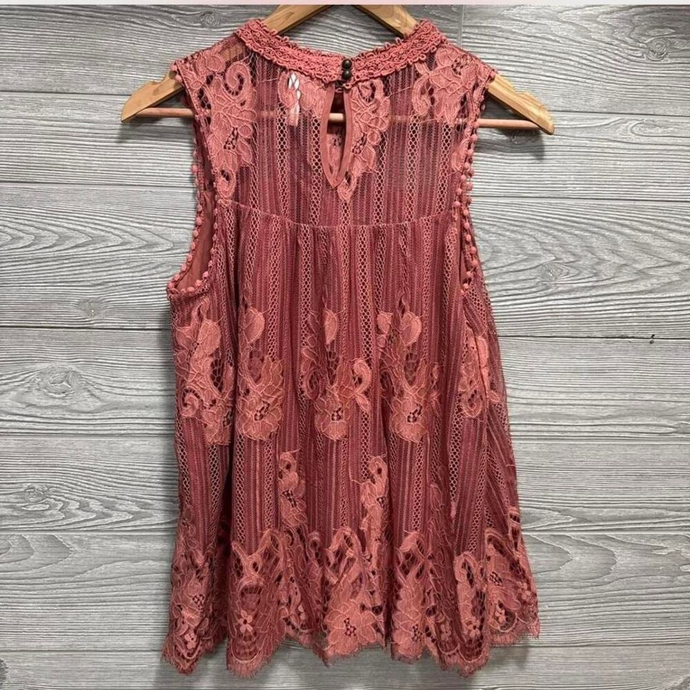 Pink Boho Fairy Tunic Top Size L Floral Mesh Lace Whimsical Cottagecore - Picture 2 of 7
